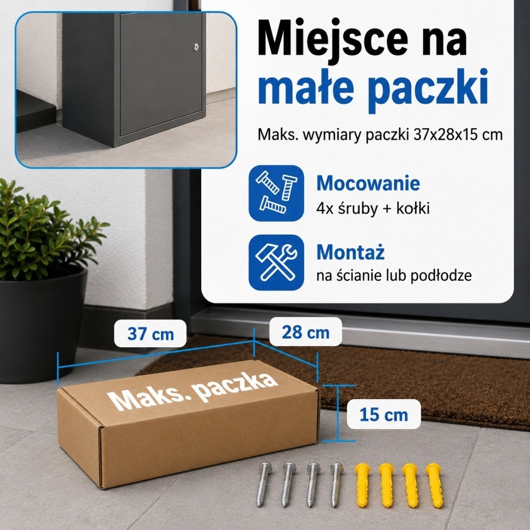 Schránka Na Balíky BITUXX M Uzamykatelná Antracit Box Na Zásilky 54 cm M19996
